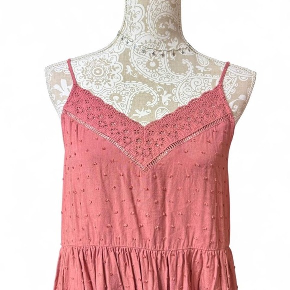 E&M Pink Sleeveless Tiered Babydoll Dress Lace Trim Boho Summer Festival Size S - Picture 2 of 8